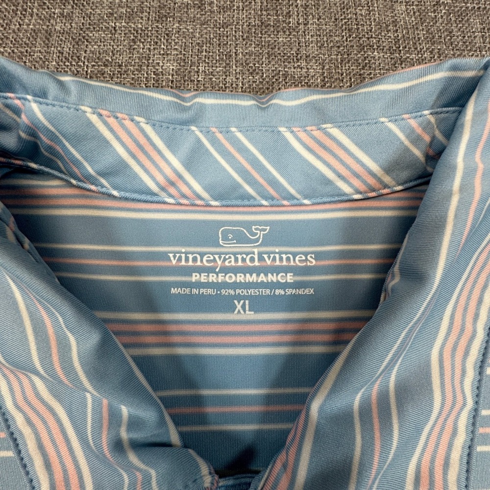 Vineyard Vines Performance Polo Shirt Mens XL Blue Pink Striped Forsythe Logo - Picture 5 of 9